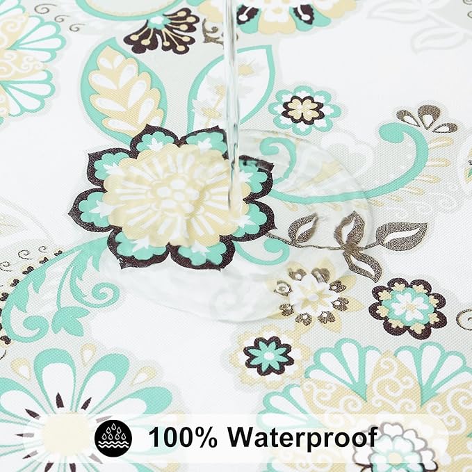 Smiry Rectangle Table Cloth Cover, Waterproof Elastic Fitted Picnic Tablecloth for 4 Foot Tables, Wipeable Flannel Backed Vinyl Tablecloths for Camping, Dining, Outdoor (Teal & White, 24" x 48")