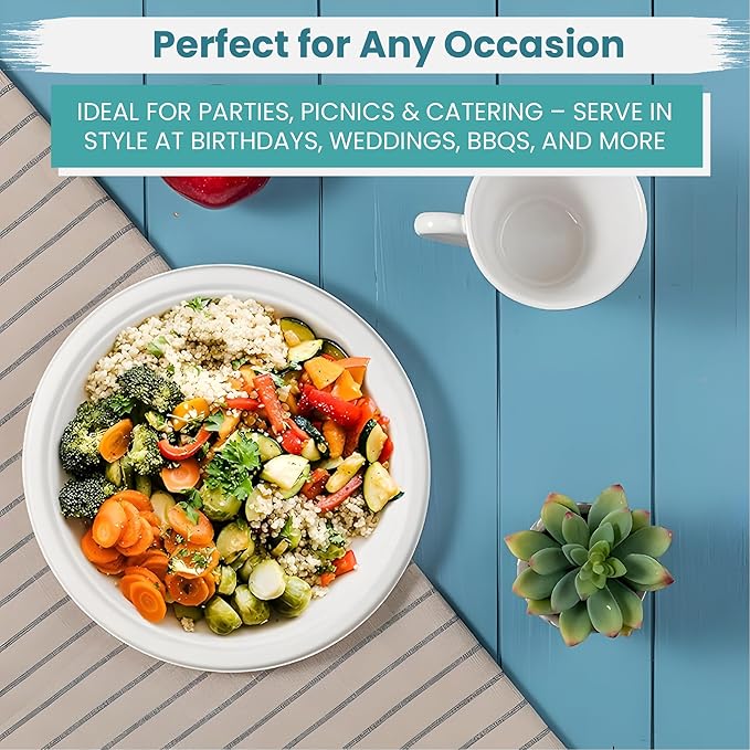 100-Pack Heavy-Duty Compostable Paper Plates 6 Inch Biodegradable Disposable Dessert Plates Natural Sugarcane Bagasse, Eco-Friendly & Microwave Safe - Ideal for Parties or Everyday Use