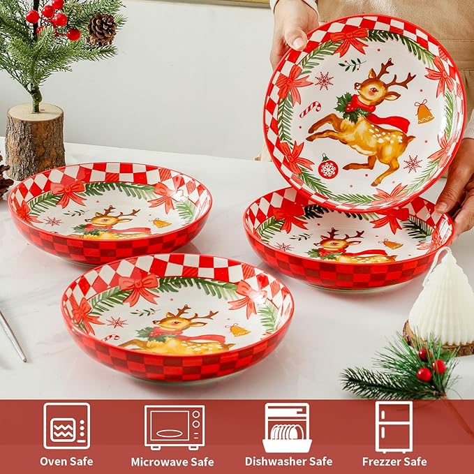 glowworm Pasta Bowls, 38 Oz Ceramic Salad Bowls Set of 4, Serving Bowls for Ramen, Fruit, Dishwasher & Microwave Safe