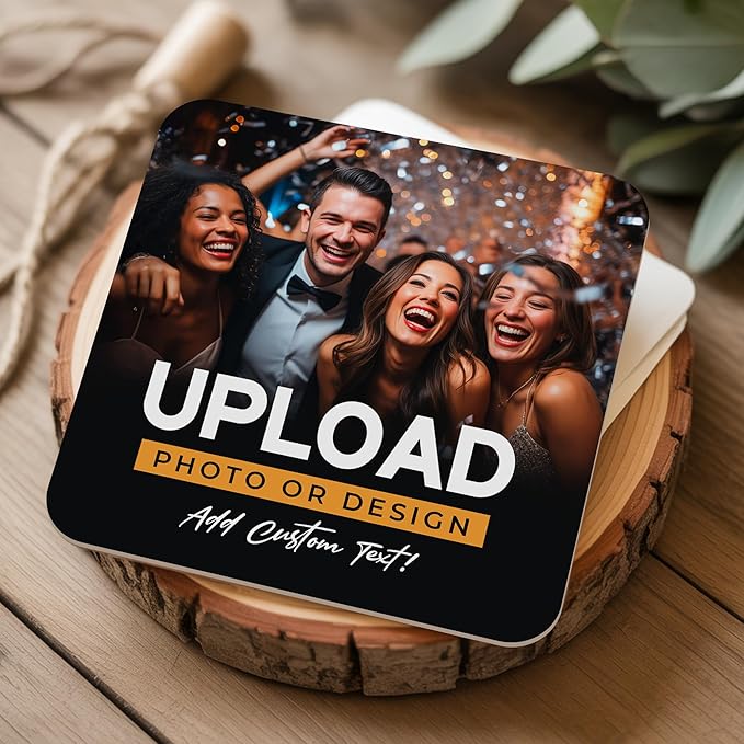60 Pack Personalized Drink Coasters, Custom Cardboard Coasters with Photo and Text, Design Your Own Coaster for Events, Parties, Bars, and Unique Gifts, 3.95" Round, Design 7