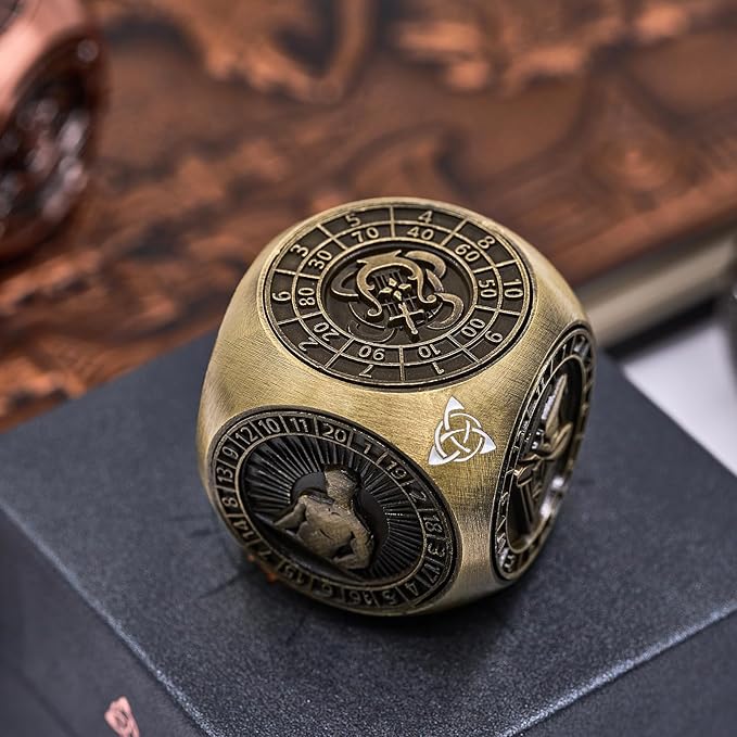 Metal Fidget Spinner,7 in 1 Unique Polyhedral Fantasy Gaming Dice for Tabletop RPG Accessories(Bronze)
