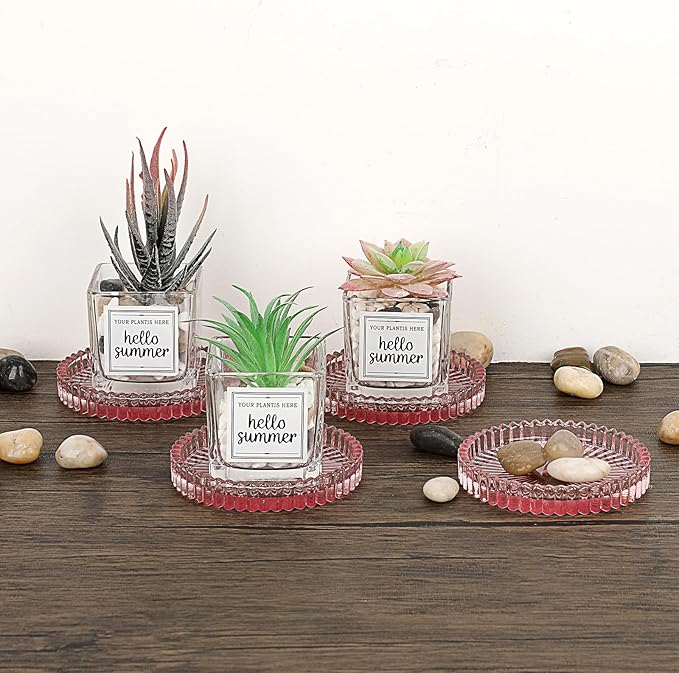 JUXYES 5 Pack Amber Tone Crystal Coasters Round Cup Mat, Glass Coasters for Drinks Coffee Tea Wine, Decorative Wine Bottle Coaster, Crystal Drink Coaster for Restaurant bar Kitchen Dining Table