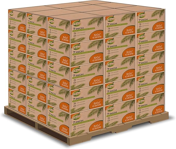 Raj Palm Leaf Plates Bulk [50-Pack] 7" Square Plates(200 CASES - 10,000 PACK) like Bamboo plates Disposable, Strong, Decorative Compostable Tableware for weddings, Lunch, Dinner, Birthday etc