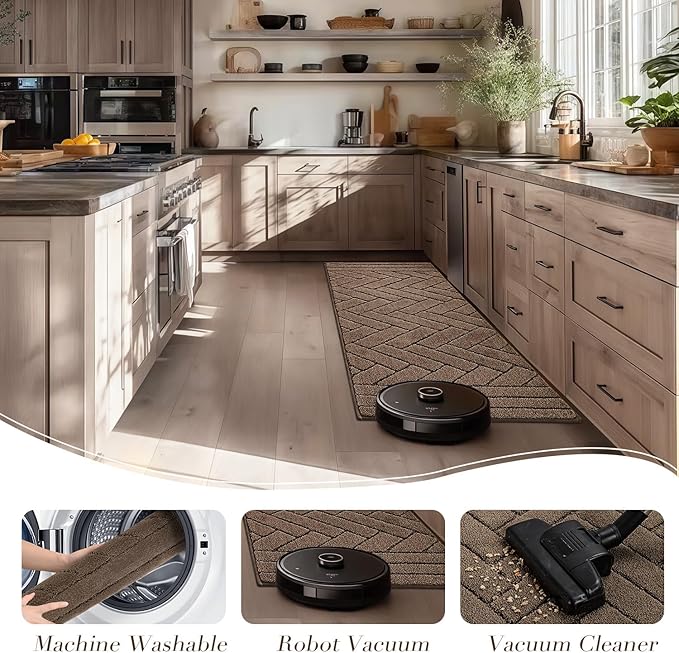 Kitchen Rugs,20" x 48" Non Slip Kitchen Mats for Floor-Thick Stain Resistant Kitchen Floor Mat Runner Carpet for Hallways Entryway Laundry Room Washable(Tan)