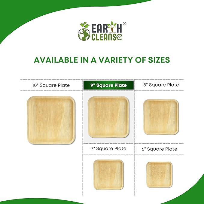 Compostable Palm Leaf Plates 9 Inch Square (25 Pack) | Disposable Biodegradable Plates Like Bamboo & Wooden | Microwave & Oven Safe | Eco-Friendly