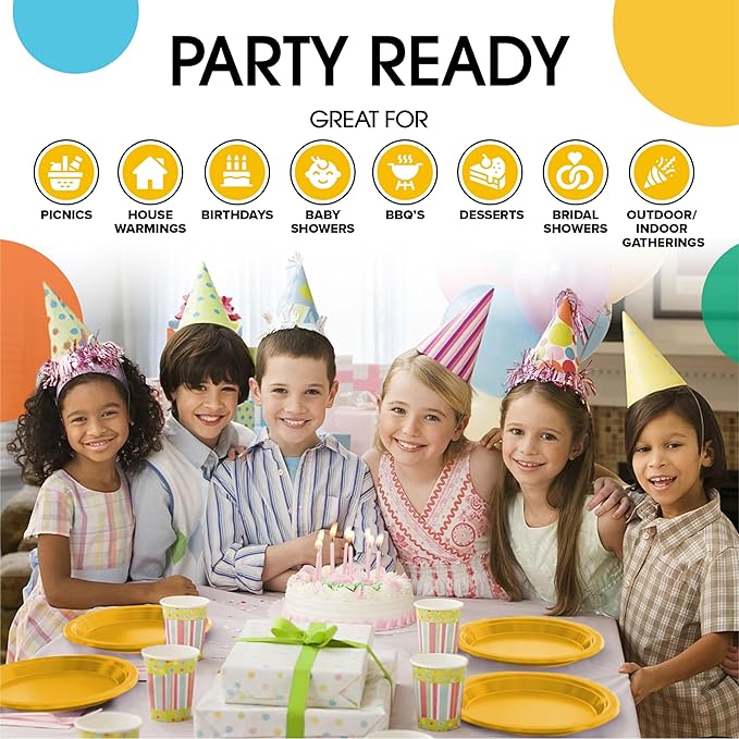 Party Solids Yellow Plastic Plates For Party 10" Yellow Disposable Plates Heavy Duty 100 Pcs Plastic Dinnerware Sets Heavy Duty 350 GSM Disposable Dinnerware Set