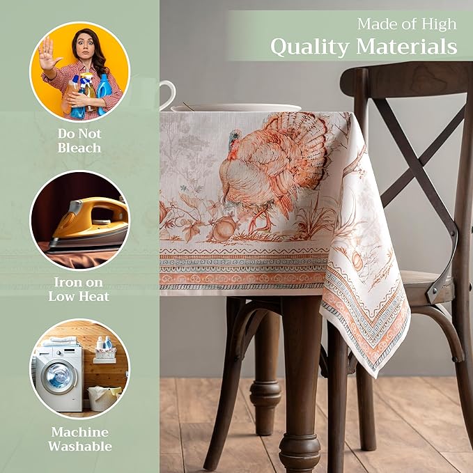 Maison d' Hermine Table Cloth Rectangle Table 100% Cotton 70 x 90 Inches Fall Tablecloth Reusable Everyday Use for Thanksgiving Christmas Decorations Dining Farmhouse Party (Giving Thanks)