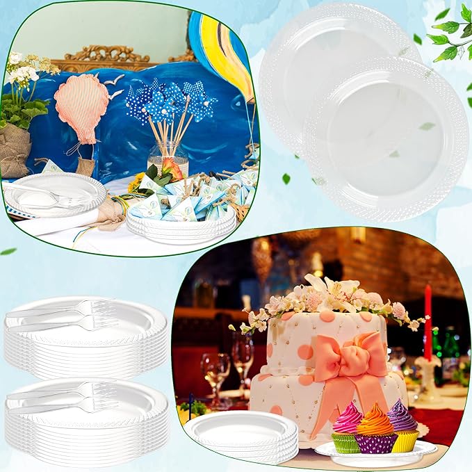 800 Pcs Clear Plastic Dessert Plates with Forks Include 400 Disposable Appetizer 6 Inch Plates 400 Plastic Forks Round Cake Salad Bulk Serve 400 Guests for Christmas New Year Wedding Birthday Party