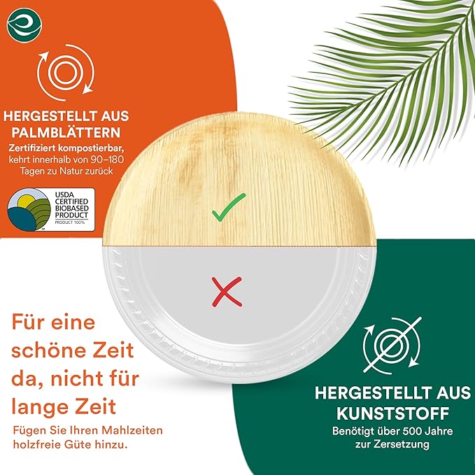 ECO SOUL Palm Leaf Plates 8"(400 Count) Round Compostable Bamboo Plates Heavy- Duty, Biodegradable Eco-Friendly Dinnerware for Party Dinner, Wedding, Holiday & Event