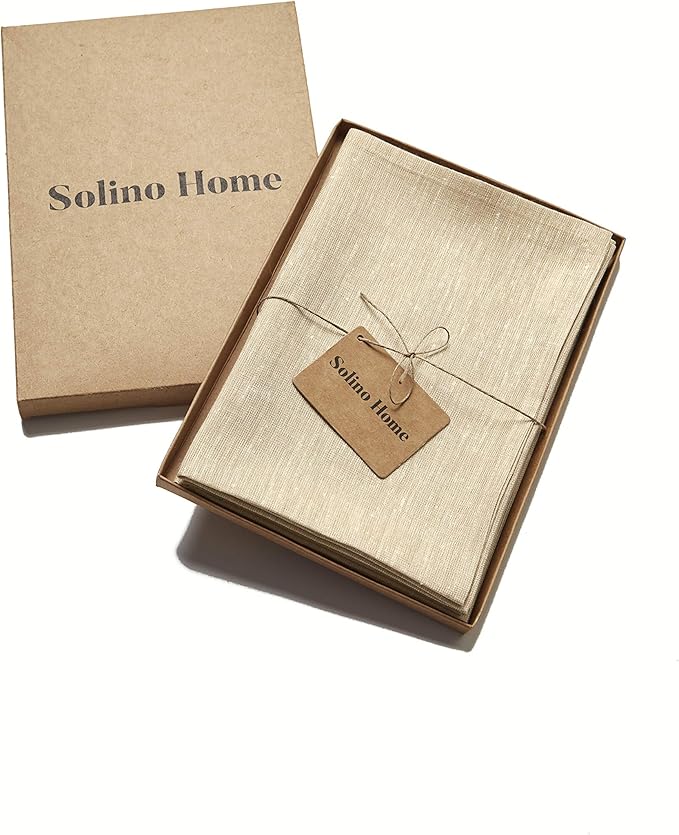 Solino Home Linen Cloth Napkins Set of 4-100% Pure Linen Champagne Beige Dinner Napkins 20 x 20 Inch for Spring, Easter - Athena, Handcrafted and Machine Washable