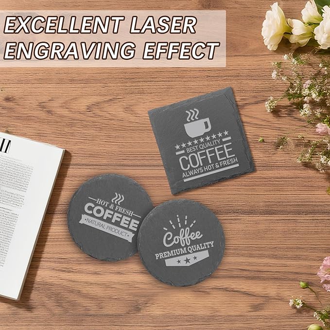 12pcs Slate Coasters, Black 4 Inch Bulk Blank Rock Coasters Blank Laser Engraving, Hand Painted DIY, Scratch Resistant Bottom (6*Square+6*Round)
