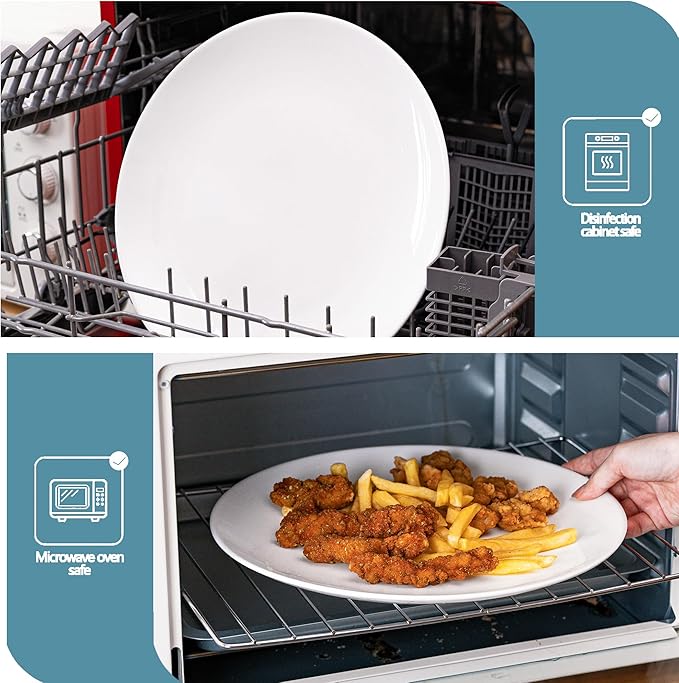 White Dinner Plates Set of 4, Extra Large 12 Inch Dinner Plates, Oversized Ceramic Plates for Main Dishes, Microwave and Dishwasher Safe, 30.7Cm