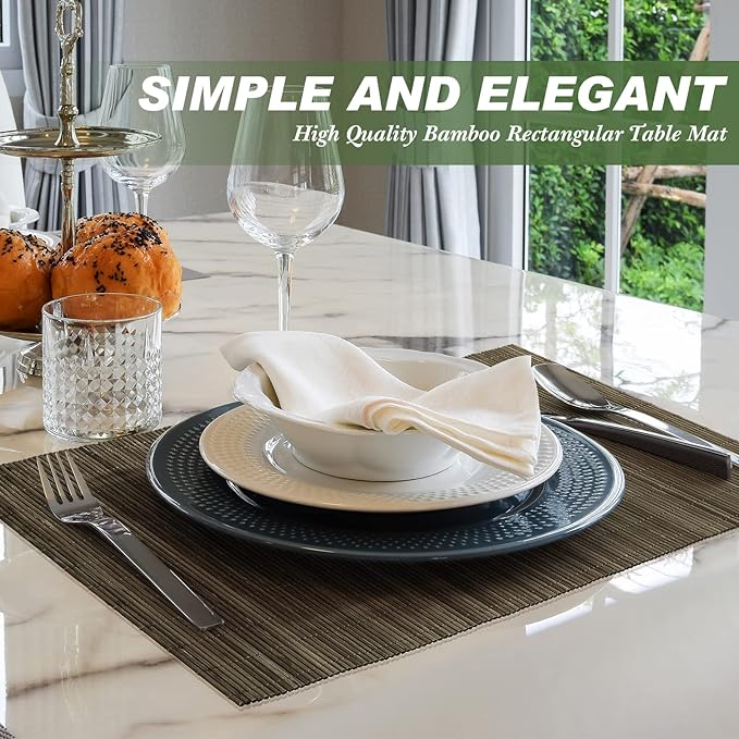 Set of 24 Bamboo Placemats 15.8x12 Inch Sushi Rolling Mat Japanese Style Wicker Placemats Washable Heat Resistant Table Mats for Dinner Kitchen Wedding Party(Light Brown)