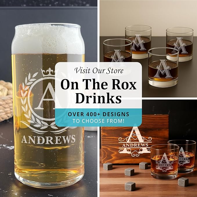 Monogram Beer Glasses for Men (A-Z) 16 oz - Beer Gifts for Men Brother Son Dad Neighbor - Unique Gifts for Him - Personalized Drinking Gift Beer Glass Mugs - Engraved Beer Can Glass (M)