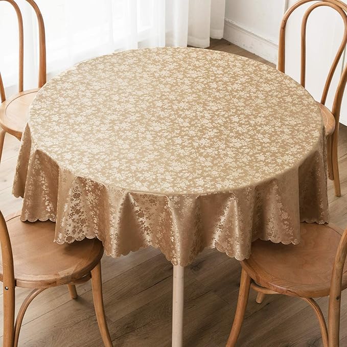 Smiry Round Table Cloth, Waterproof Heavy Duty Vinyl Tablecloths, Wipeable Washable Table Cover for Kitchen and Dining Room (Brown, 70" Round)