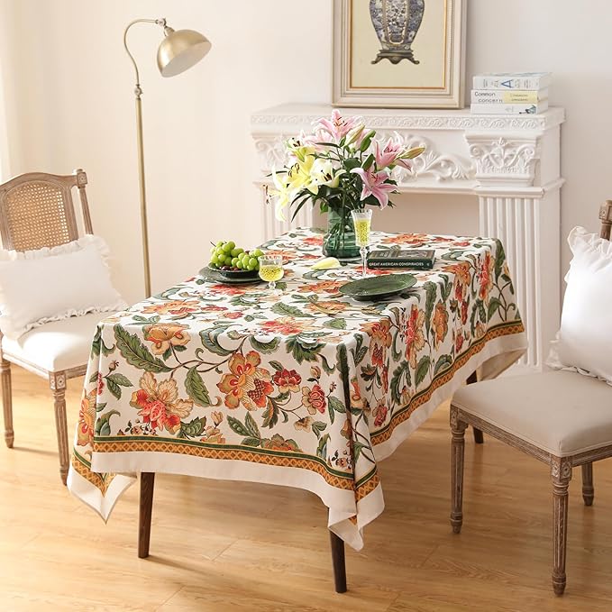 patdrea Designer Vintage Linen Rectangle Tablecloth,Provencal Rustic Floral Pattern Tablecloths,Decorative Table Cover Cloth for Kitchen,Dining Room,Tea Party,Home,Christmas,67"*118"