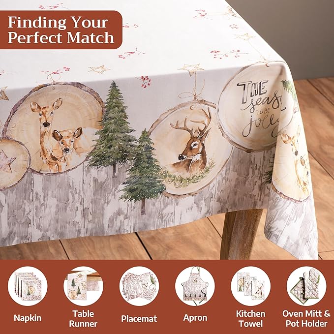 Maison d' Hermine Table Cloth Rectangle Table 100% Cotton 60 x 90 Inches Fall Tablecloth Reusable Everyday Use for Thanksgiving Christmas Decorations Dining Farmhouse Party (Mountain Life)
