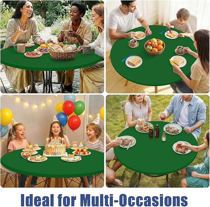 Round Spandex Tablecloth 2 Pack, Elastic Fitted Waterproof Tablecloths for 36"-44" Tables, Stretch Washable Picnic Table Cover for Camping, Dining, Indoor and Outdoor, Emerald Green