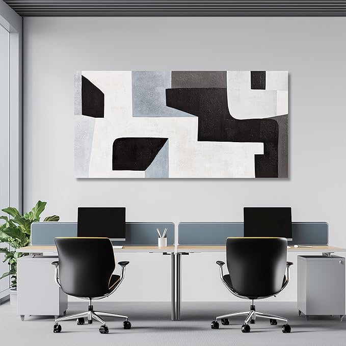 Abstract Wall Art Modern Minimalist Art Wall Decor Black Grey and Blue Irregular Shape Home Decor Canvas Art Wall Decor Abstract Wall Art Framed Artwork for Living Room Bedroom Office 20"x40"