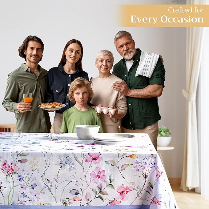 Maison d' Hermine Table Cloth Rectangle Table 100% Cotton 54 x 72 Inches Tablecloth Reusable Decorative for Dining Room Farmhouse Home Valentines Day Decorations Spring Summer - Summer Floral