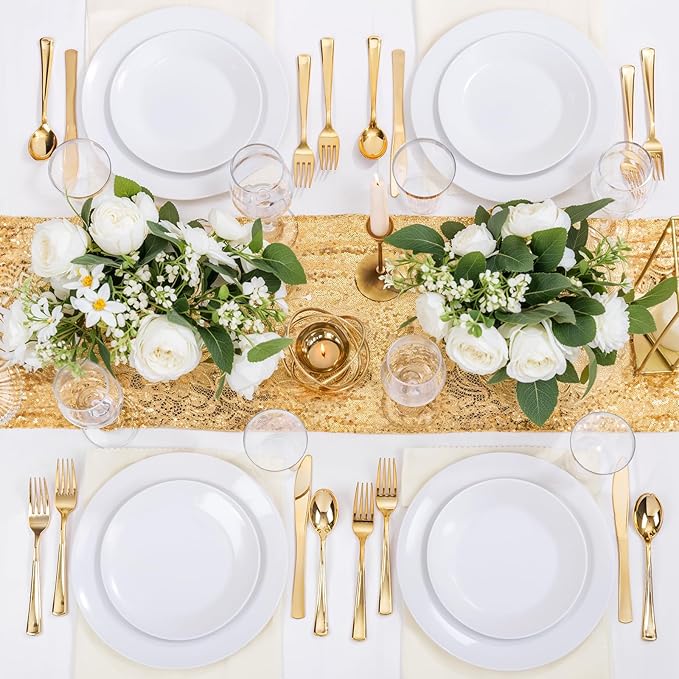 Nervure 100Pcs White Plastic Plates - 7.5inch Disposable White Dessert/Salad Plates - Heavy Duty Plastic Plate Ideal for Wedding & Party