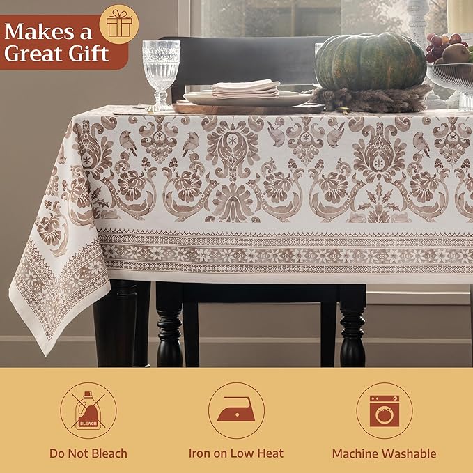 Maison d' Hermine Table Cloth Square Table 100% Cotton 54 x 54 Inches Fall Tablecloth Reusable Everyday Use for Thanksgiving Christmas Decorations Dining Farmhouse Party (Allure)