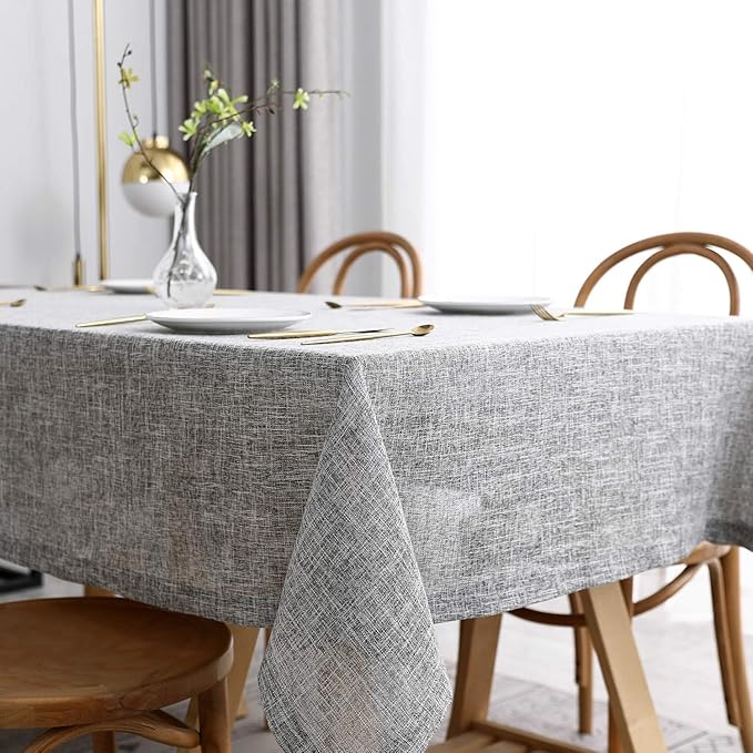 maxmill Flaxy Faux Linen Table Cloth with 2-Tone Slubby Texture Wrinkle Resistant Anti-Shrink Soft Tablecloth for Kitchen Dining Tabletop for Banquet Parties Rectangle 52 x 70 Inch Light Grey