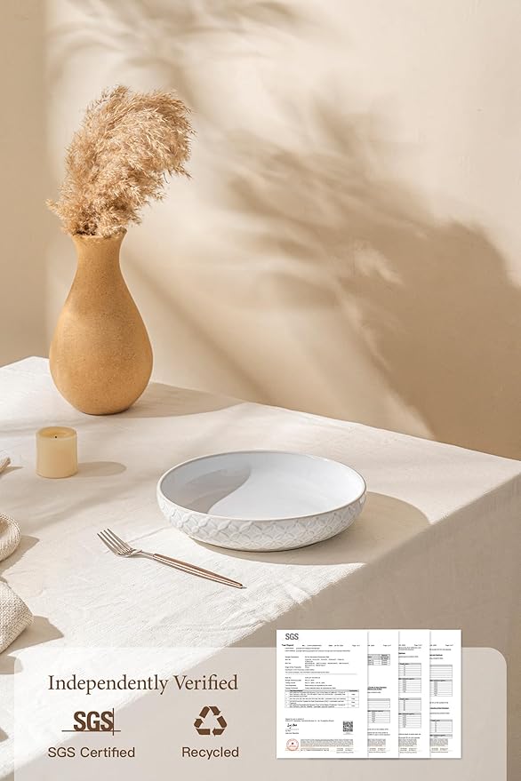 Embossed Ceramic Pasta Bowls, 42 oz Bowl Plates Set,9-Inch Large Serving Bowls Set of 4, Perfect for Pasta, Salad, Fruit, Sturdy&Stackable, Microwave & Dishwasher Safe