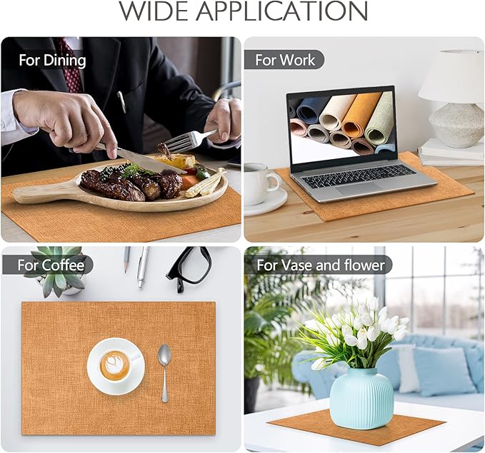 Faux Leather Placemats Set of 6 Washable PU Table mats for Kitchen Table - Heat Resistant, Waterproof, Easy Clean, Anti Slip 11.8" x 17" (Yellow-6 Pack)
