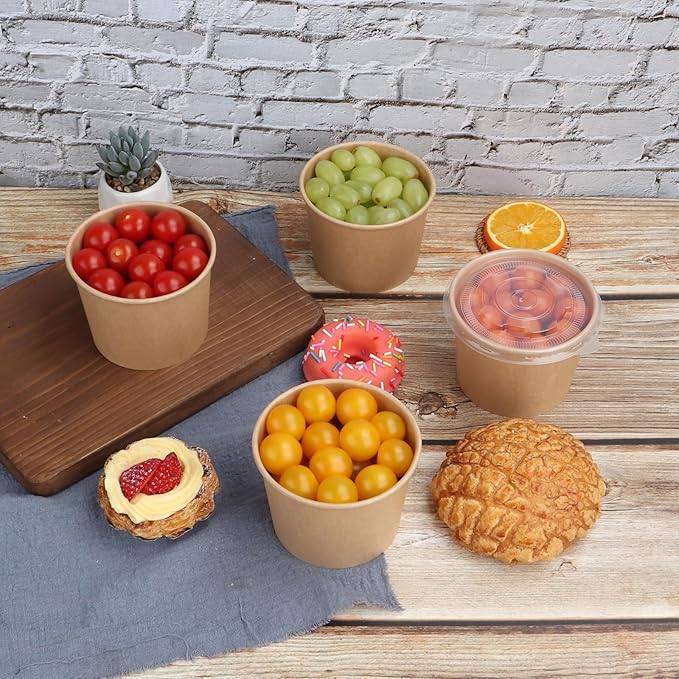 20 oz Disposable Kraft paper bowls with lids, Food containers Soup Bowls Party Supplies Treat Bowls 45 Pack