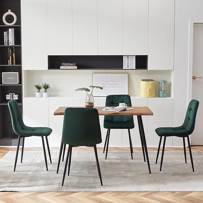 Rectangular Dining Table Set with Upholstered Chairs - Modern Kitchen Table and Chairs Set of 4 for Small Spaces - Green