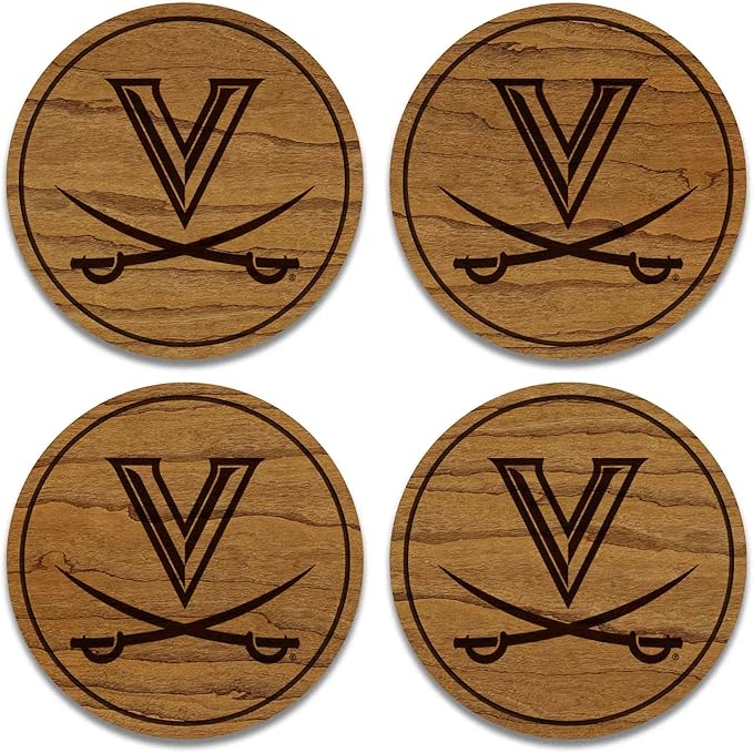 LazerEdge Virginia Cavaliers Wooden Coaster Set - Cherry Wood - Officially Licensed Product - 4-Pack