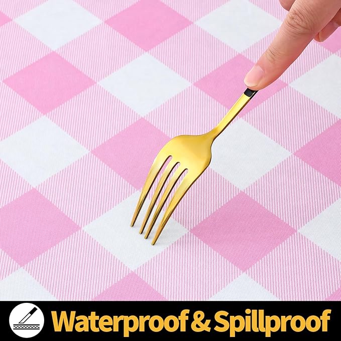 Smiry Rectangle Picnic Table Cloth, Elastic Waterproof Fitted Vinyl Tablecloths, Flannel Backed Buffalo Plaid Table Covers for Dining, Camping, Valentines (White and Pink, 30" x 72")
