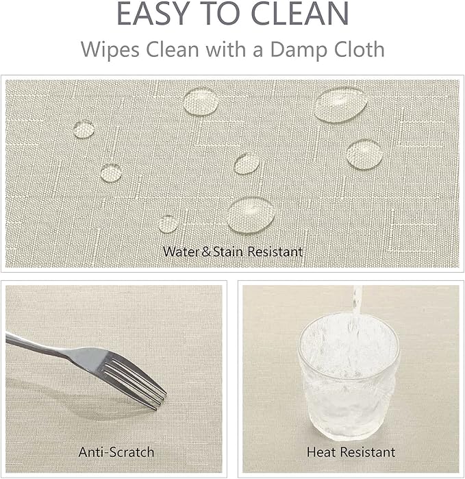 Rectangle 8 Feet Tablecloth 60x120 inch Linen Textured Table Cloth Stain and Wrinkle Resistant Washable Polyester, Decorative Table Cover Waterproof for Dining, Buffet and Camping, Beige