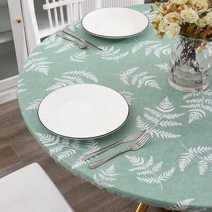 Walrus Round Vinyl Fitted Tablecloth with Flannel Backing Elastic Edge Design Table Cover Waterproof Oil-Proof PVC Table Cloth Stain-Resistant Best for 32"-36" Round