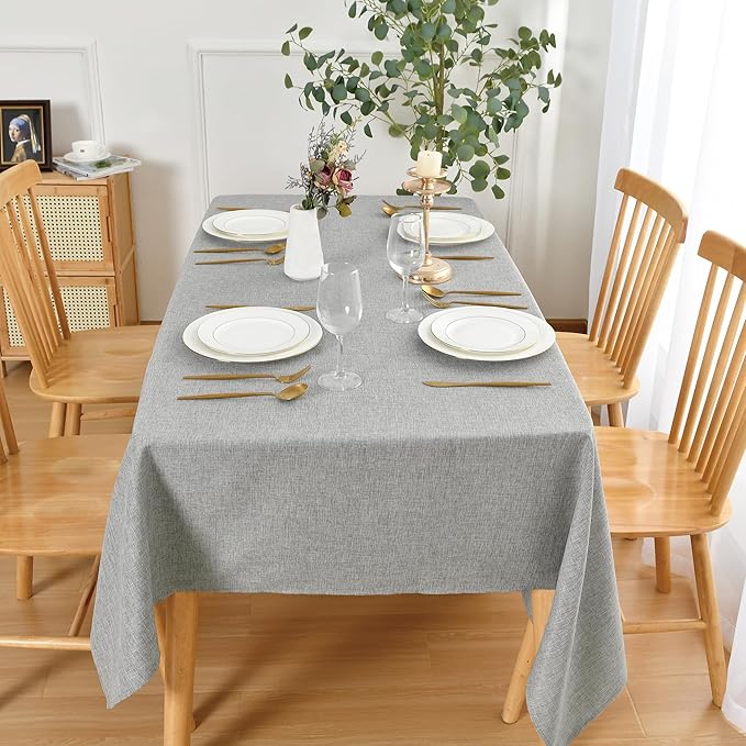 JIUZHEN Square Table Cloth Faux Linen Farmhouse Tablecloth Wrinkle and Stain Resistant Decorative Fabric Table Cover for Kitchen, Dining Room, Parties and Camping, Light Grey, 54 x 54 Inch