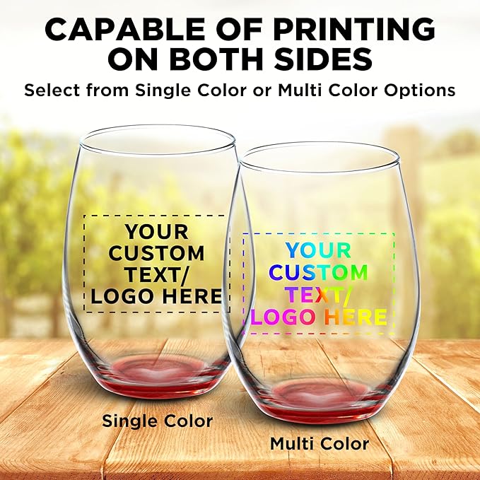 DISCOUNT PROMOS 10 ARC Stemless Wine Glasses Set, 21 oz. - Customizable Text, Logo - Chardonnay, Cabernet, Merlot, Sauvignon - Red