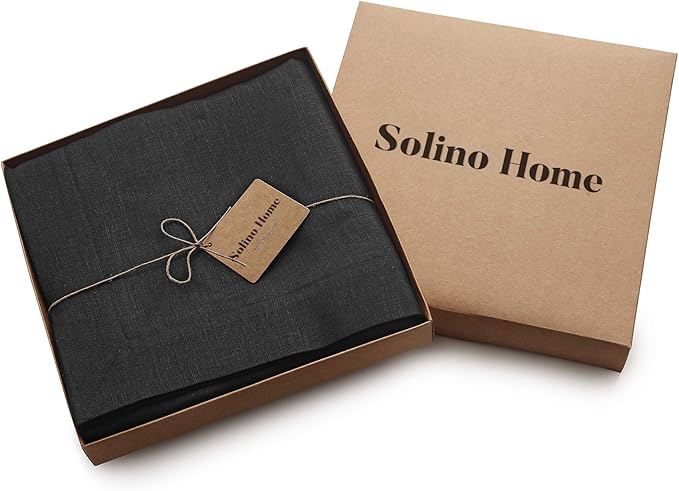 Solino Home Linen Black Tablecloth 60 x 156 Inch - 100% Pure Linen Rectangular Tablecloth - Machine Washable Table Cloth for Easter - Fete