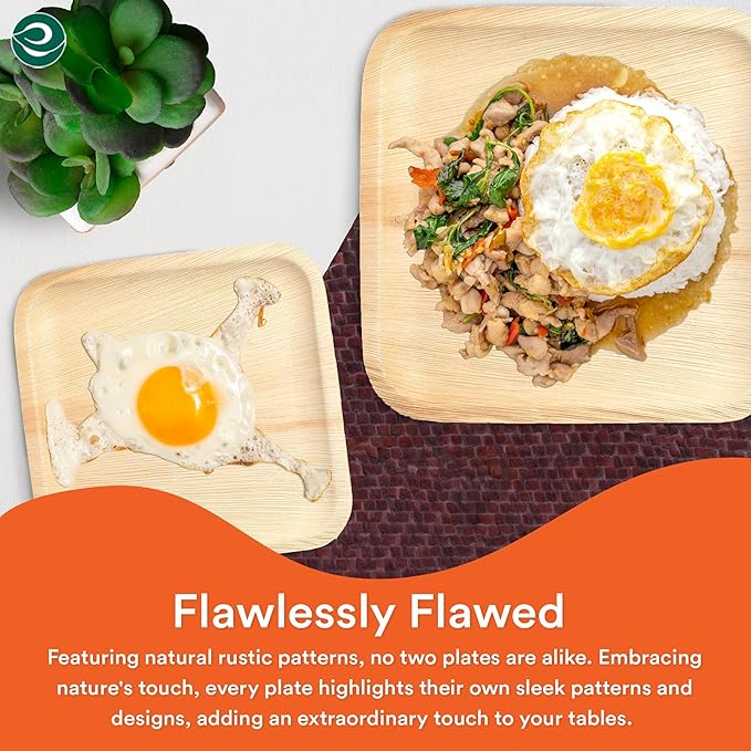 ECO SOUL Palm Leaf Square Plates 7" & 10" (200 Count) Compostable|Biodegradable| Eco-Friendly Disposable Party Plates for Appetizers - Dinner Parties, Wedding, Events & Camping Essentials