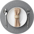 Round Placemats Set of 6 Plastic Woven Placemats Washable Wipeable Table Mats for Dining Table Heat Resistant Non-Slip Circle Place Mats (Gray)