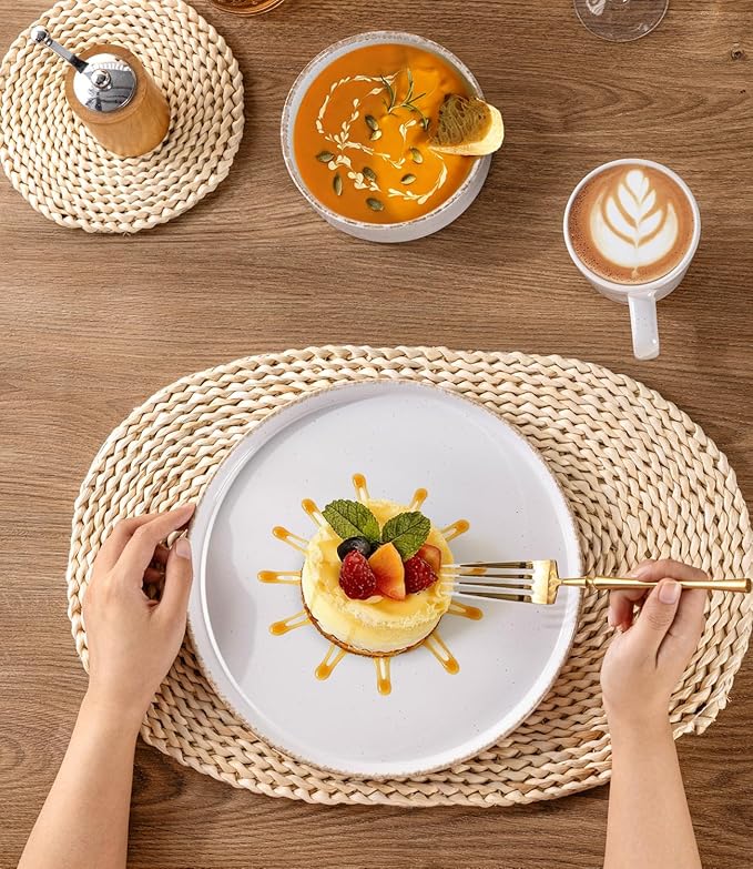 AmorArc Ceramic Dinnerware Sets for 8, 24 Pieces Handpainted Plates and Bowls Set with Rustic Terracotta Underside, Scratch Resistant Stoneware Dishes Set, Dishwasher & Microwave Safe
