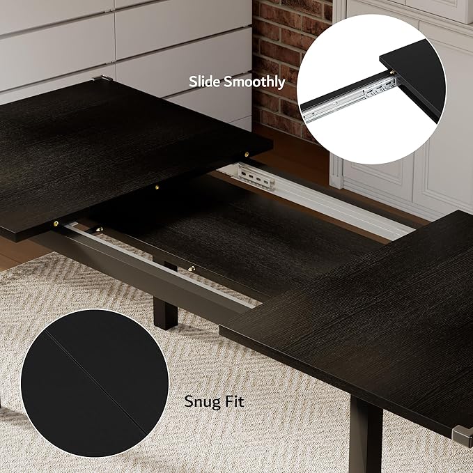 iPormis 7-Piece Dining Table & Chairs Set for 4-6, 63" Extendable Kitchen Table with 6 Chairs, Dining Room Table with Metal Frame & MDF Board, Perfect for Small Space, Easy Assembly, Black