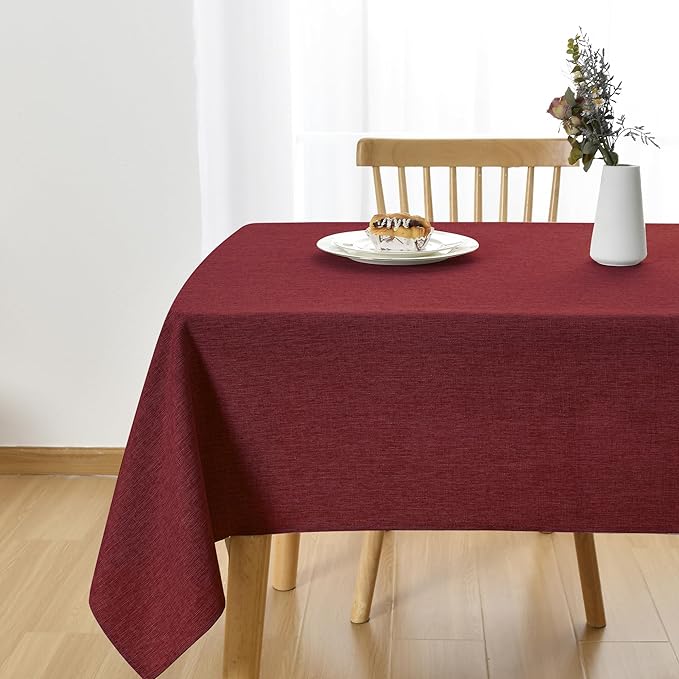 JIUZHEN Red Faux Linen Farmhouse Tablecloth Rectangular, Wrinkle Stain Resistant Table Cloth Rectangle Tablecloth Table Cover for Kitchen Dining, 54 x 108 Inch