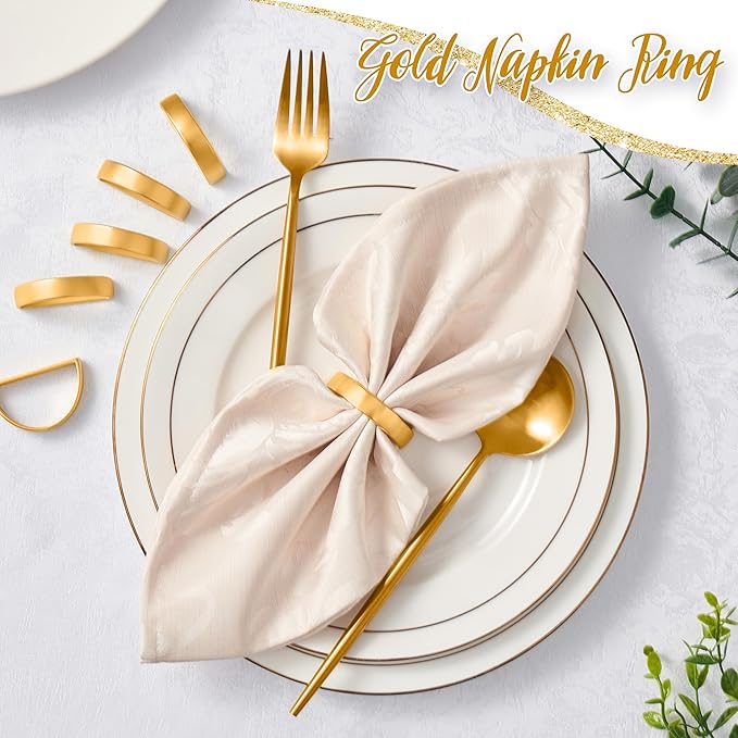 APTWOW Gold Napkin Rings Set of 6, Semicircle Metal Gold Napkin Holder Buckles, Fall Thanksgiving Christmas Napkin Rings for Dinner Table Decor, Wedding, Banquet, Valentines Day