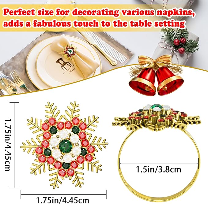 ZeeDix Christmas Colorful Snowflake Napkin Rings Set of 8, Napkins Ring for Dinning Table - Rustic Dinner Tables Decoration for Wedding Receptions Christmas Thanksgiving Holiday Party Dinner Parties