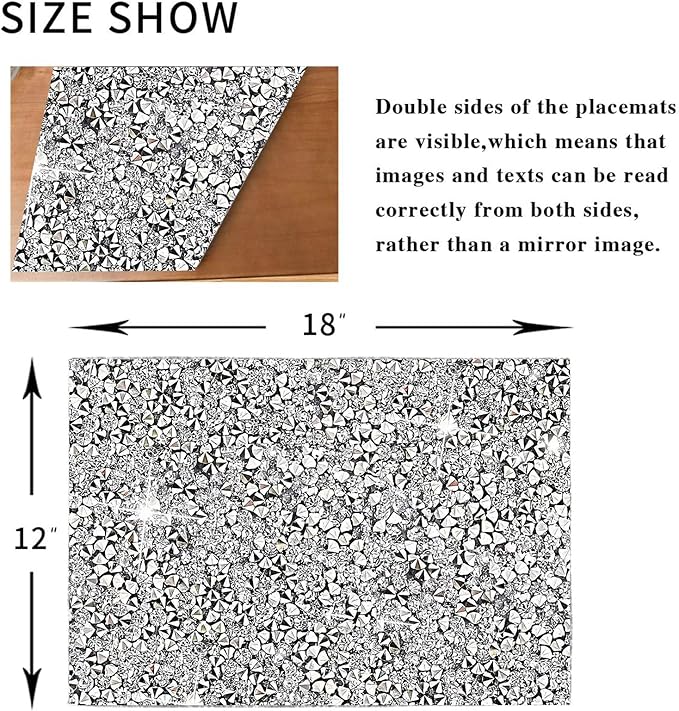 Silver Placemat Heat Resistant Square Trivet With Rhinestone Decor - Crushed Diamond Bling Sparkly Mat Set of 1