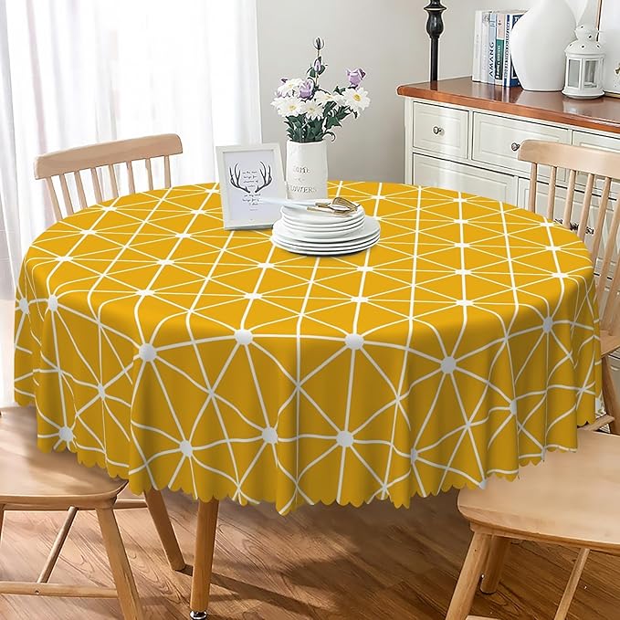 Laeacco 42 Inch Geometric Round Tablecloth Orange Triangle Modern Geometric Abstract Art Print Table Cloth Washable Waterproof Wrinkle Free Table Cover for Kitchen Dining Picnic Party Decoration