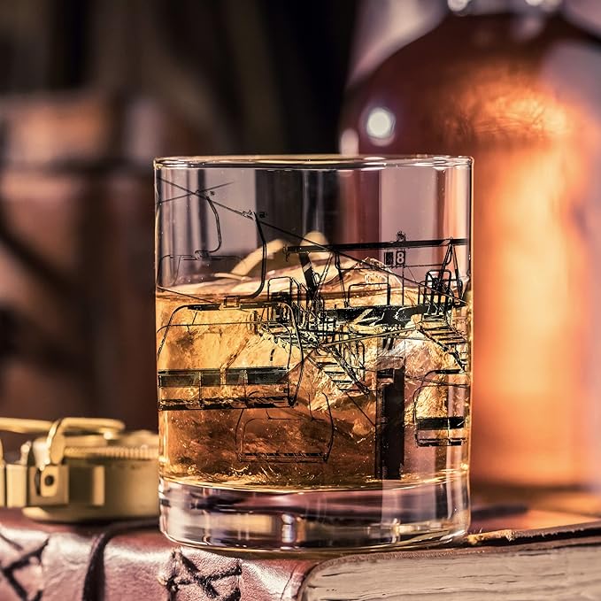 Black Lantern Whiskey Glasses Set of 2 - Ski Lift Old Fashioned Whiskey Glasses for Cocktails Bourbon Scotch and Whisky - Drinking Glasses - 11oz. Heavy Base Tumbler Glasses and Gift Box