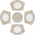 SHACOS Large Size Wedge Shape Placemats with Centerpiece Round Mat Set of 5 Round Table Place Mats Washable Dining Table Placemats Reversible, Beige