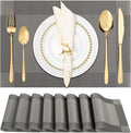 Winknowl Placemats for Dining Table Set of 8 Waterproof, Woven Place Mats for Kitchen Table Vinyl Heat Insulation Stain Resistant Placemats (Gray)